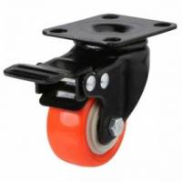 50mm Swivel  Apparatus Castor with 4 bolt Fitting Total Stop Brake & Red Polyurethane Wheel
